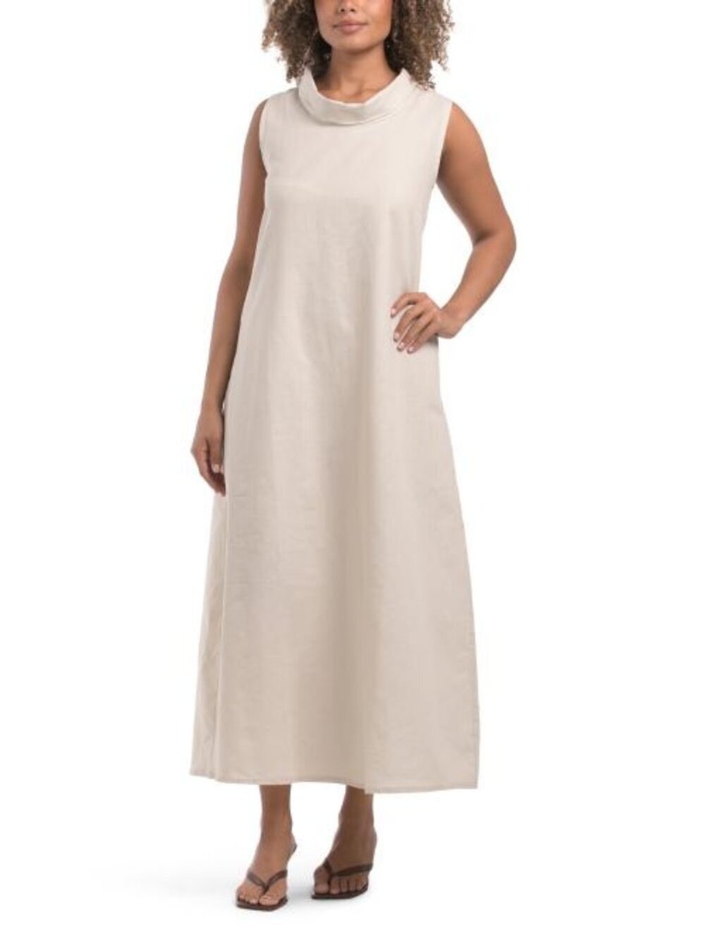 SPIGHE DI LINO Linen Blend Cowl Neck Sleeveless Maxi Dress